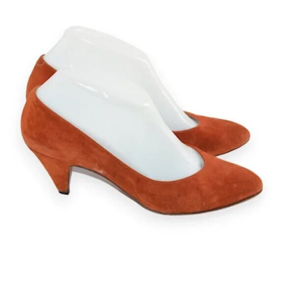 Vintage Italian Suede Leather Copper Rust Burnt Orange Pumps Cone Heels Pumps 7 - Picture 4 of 9